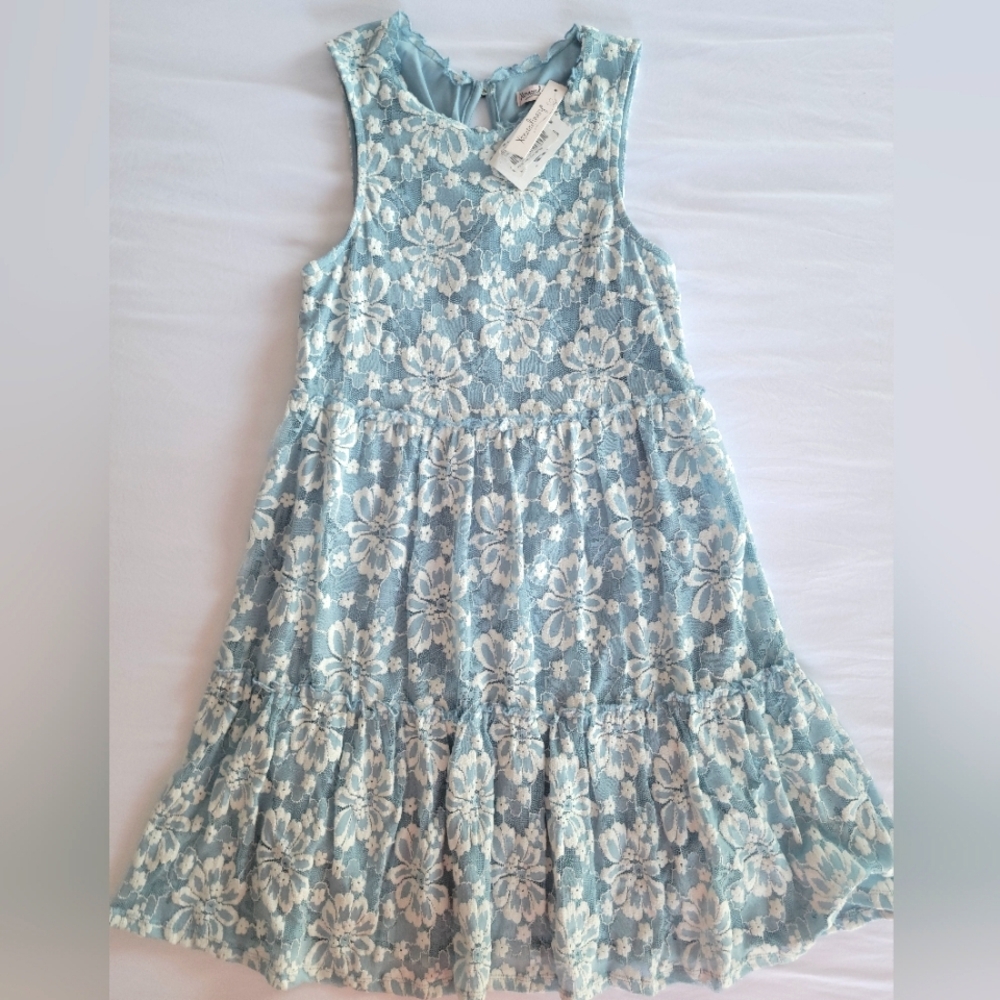 Light Blue Floral Lace Dress, SIZE M